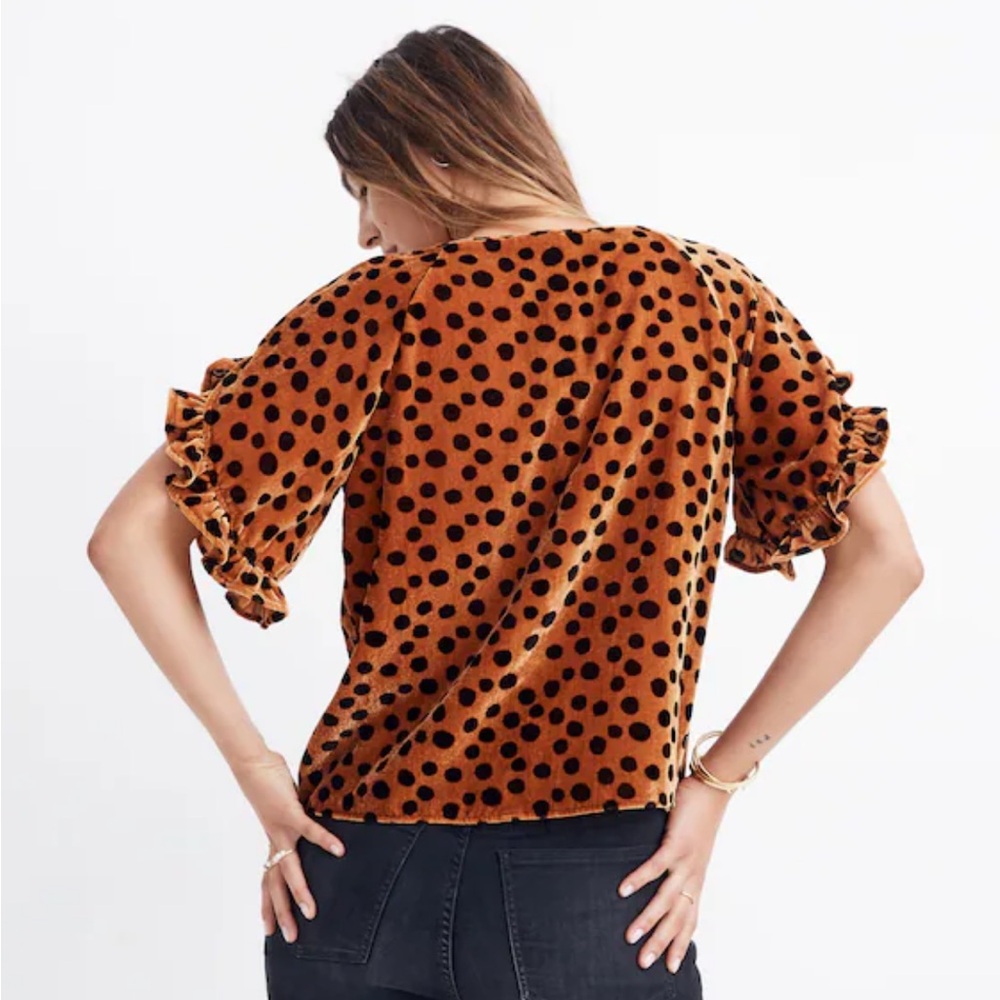 Madewell Velvet Leopard Ruffle Sleeve Top Size XS - Picture 3 of 16